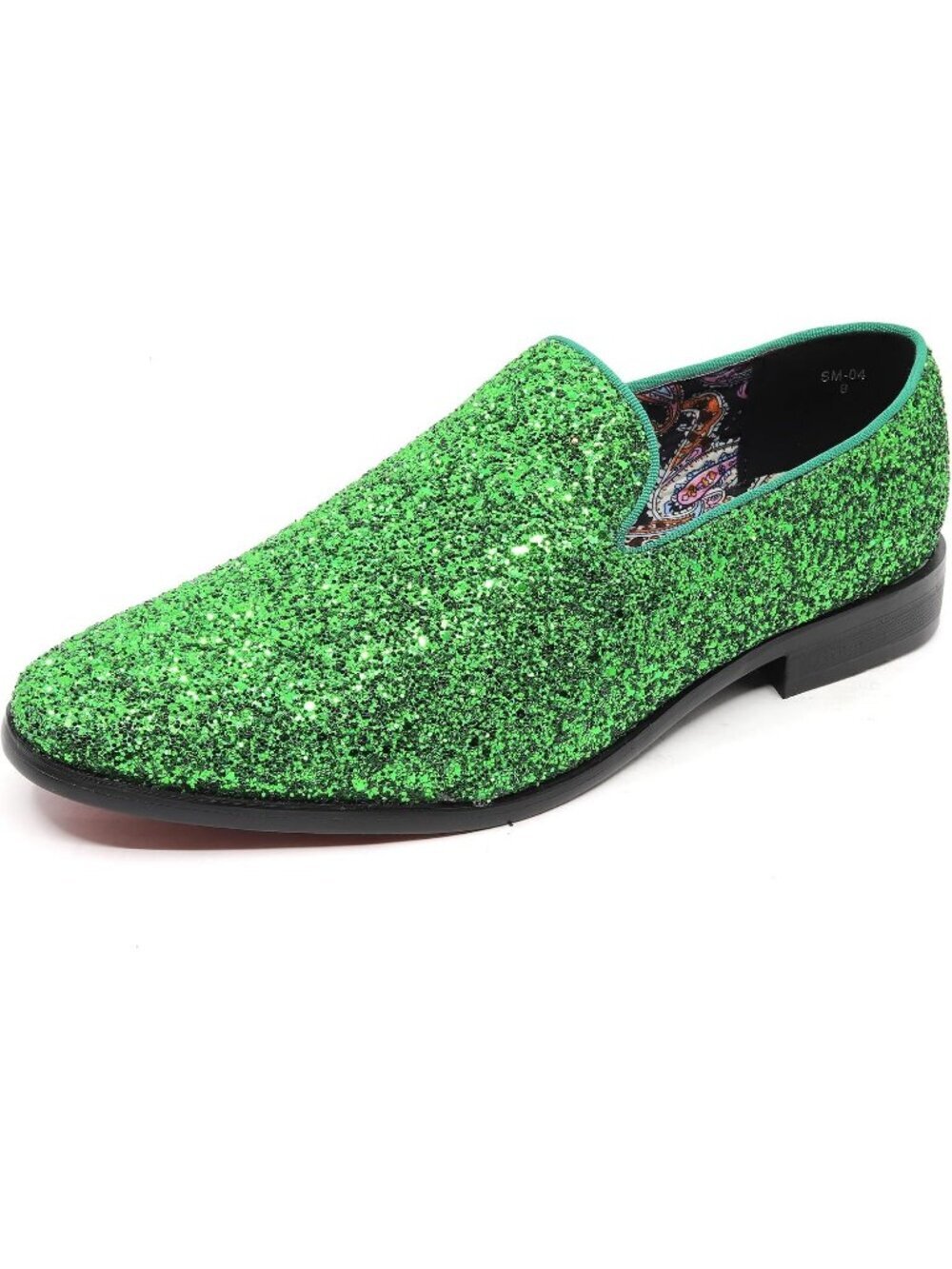 🆕Metrocharm Men's Green Rubber Sole Sparkly Glitter Sequin Loafer Slip On Shoes